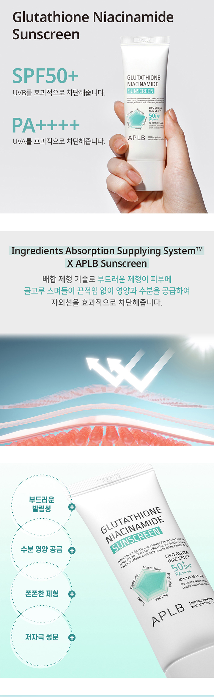 aplb glutathione niacinamide sunscreen 40ml ☀️ APLB Glutathione Niacinamide Sunscreen 🌤️ Step out. Stay protected.  Glow better. Sun damage + dull skin? Handle both in one step ✨ ✓ SPF50+  strong protection ✓ Brightens & evens skin main image 0