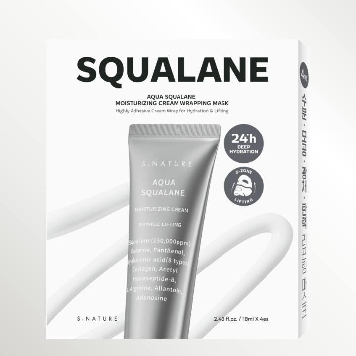 S.NATURE Aqua Squalane Moisturizing Cream Wrapping Mask four sheet box for Korean skincare hydration
