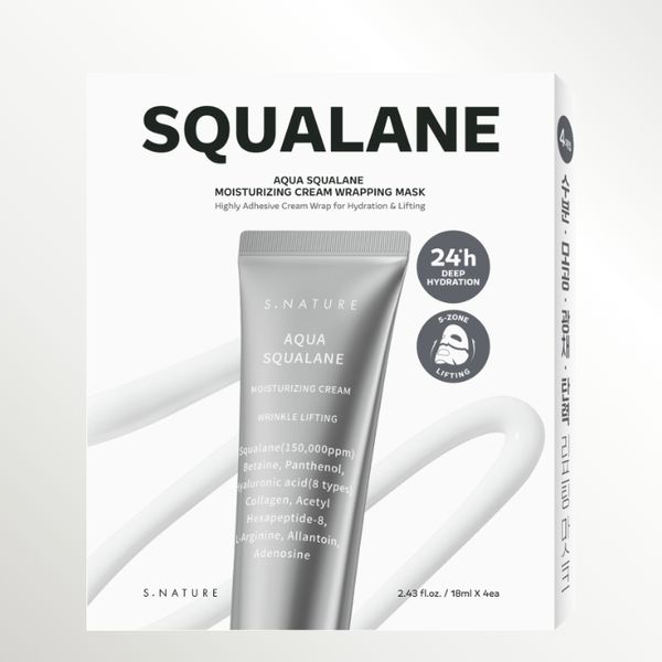 S.NATURE Aqua Squalane Cream Wrapping Mask | Four-Sheet K-Beauty Mask S.NATURE Aqua Squalane Moisturizing Cream Wrapping Mask four sheet box for Korean skincare hydration