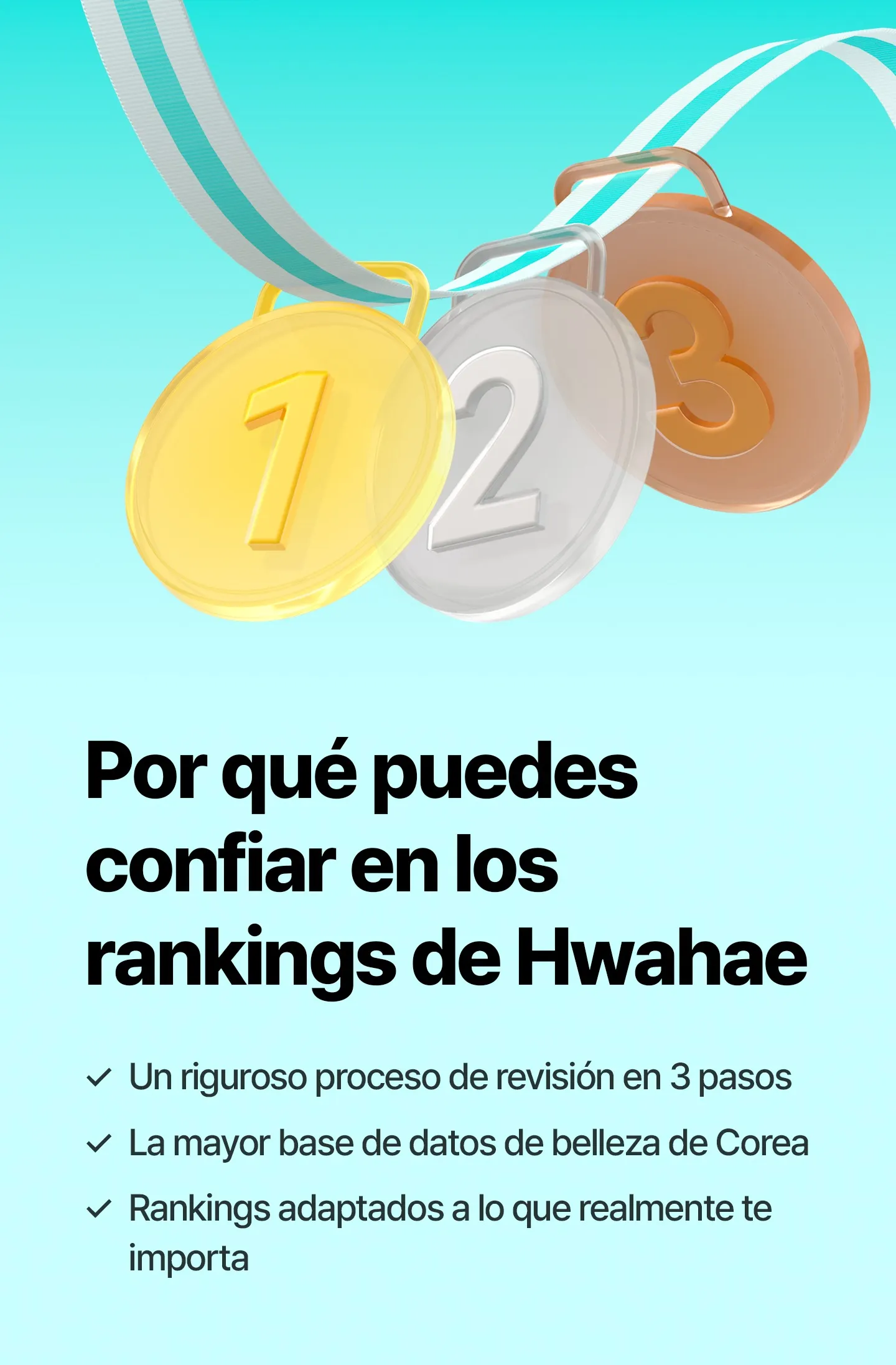Las clasificaciones de Hwahae no están influenciadas por la publicidad, sino que se basan en datos de reseñas de usuarios como el recuento de reseñas y la calificación. Muestra una estructura de clasificación confiable.