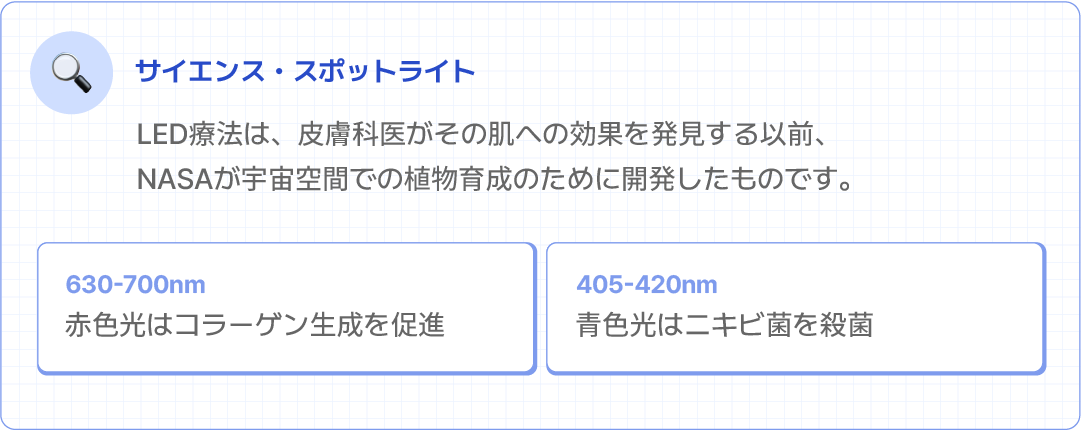 LEDマスクのレッドライトとブルーライトに関する説明画像