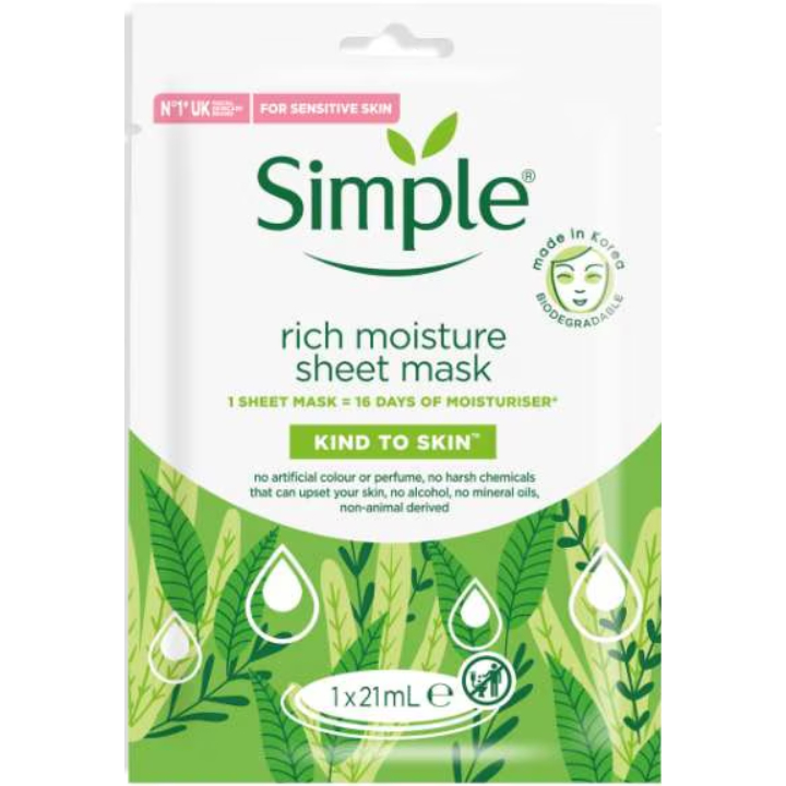 Simple Kind to Skin Rich Moisture Sheet Mask | Ingredients & Benefits
