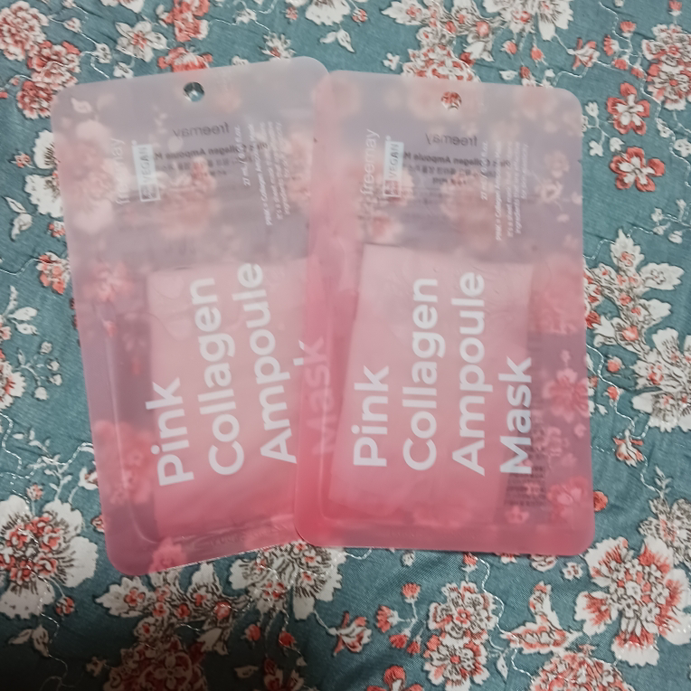 粉色胶原蛋白安瓶面膜的真实用户使用照片