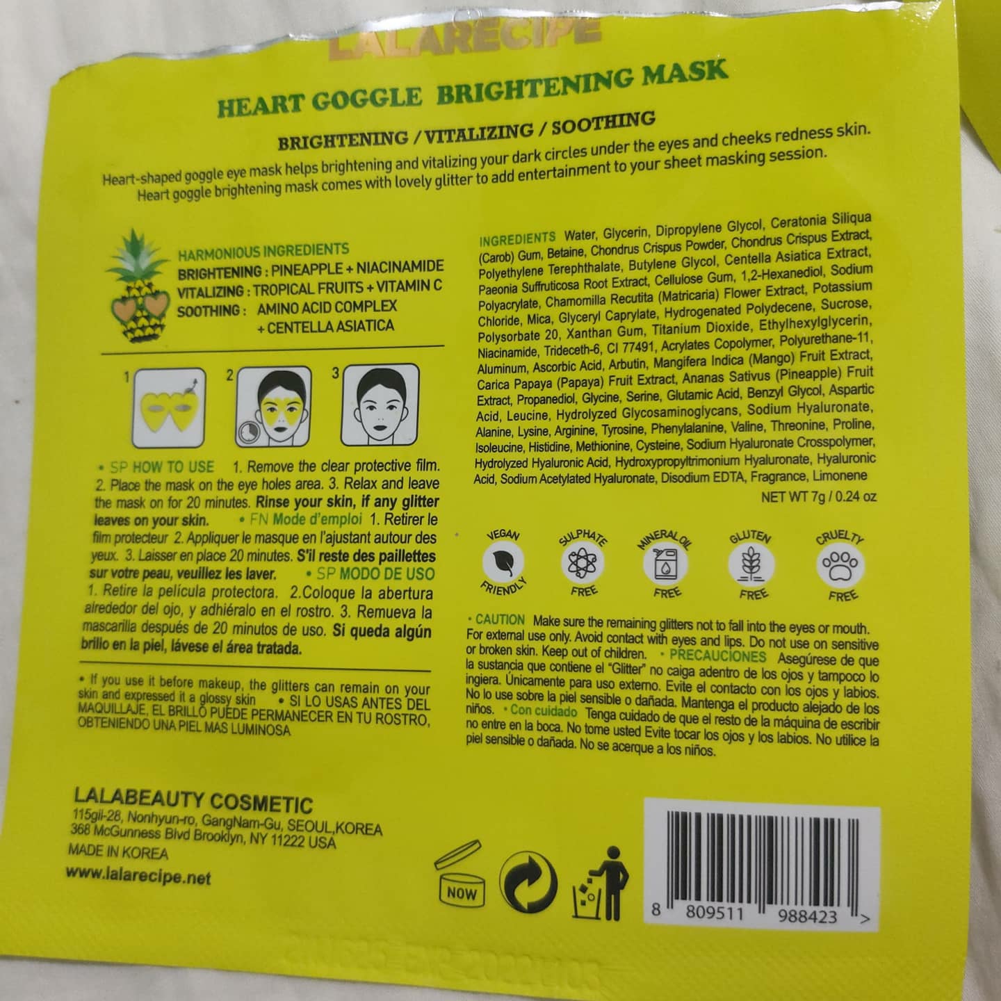 라라레서피 (LALARECIPE) 하트고글 브라이트닝 마스크 review image