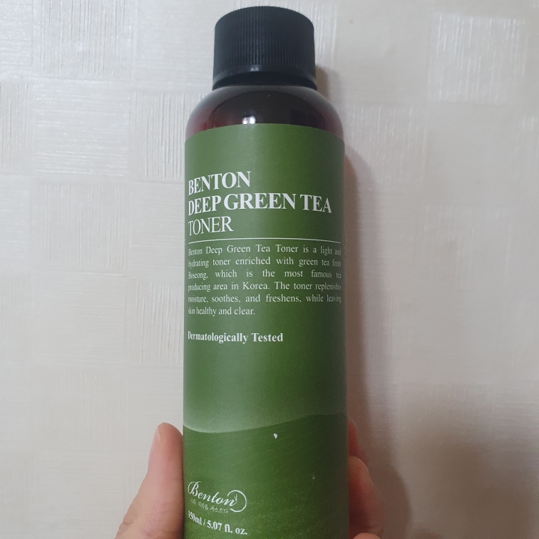 Real user review photo of deep green tea toner